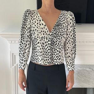 Reformation blouse, size 8, black and white modern animal print, 100% linen